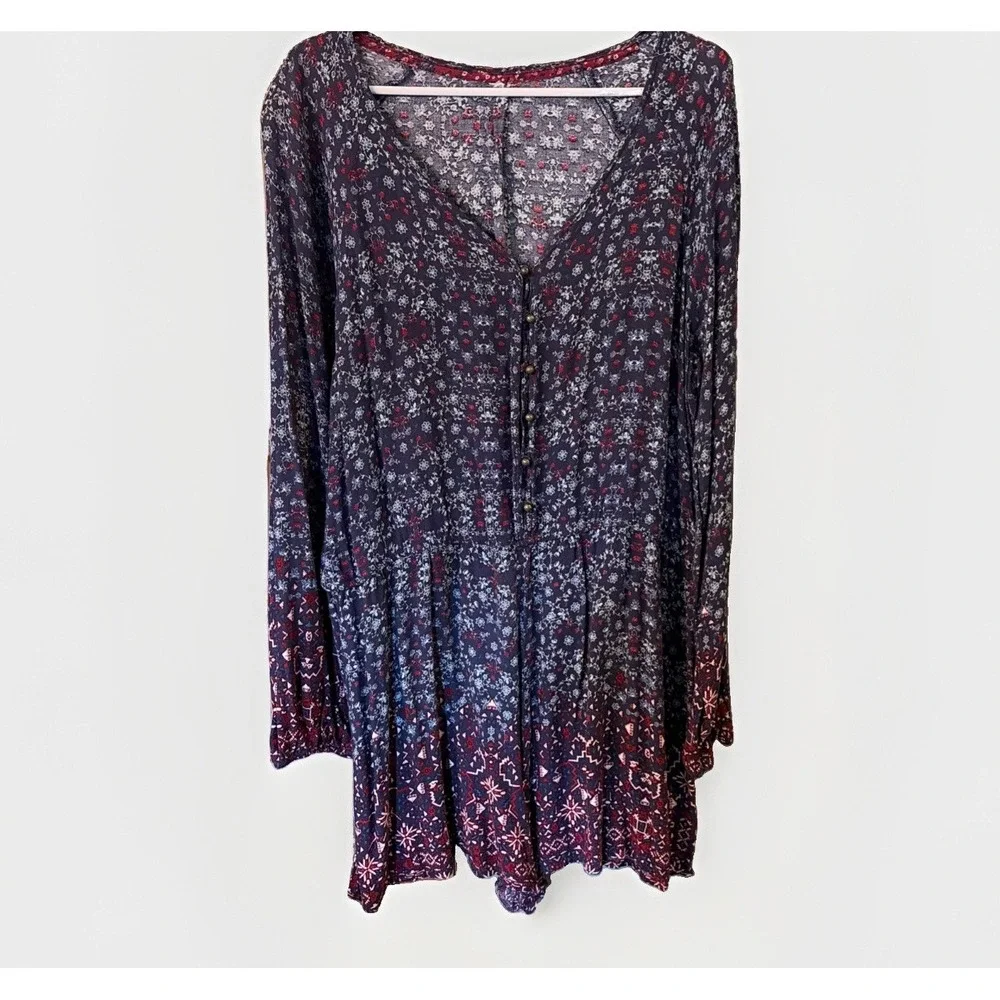 Bohemian Floral One Piece Romper 100% Rayon Flowy Festival Wear Size L